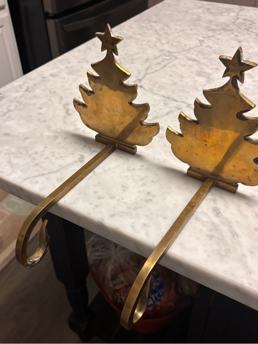 Solid brass Christmas Tree Stocking Holders - Set of 2